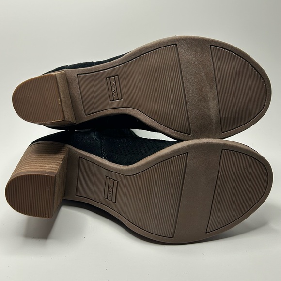 Tom’s Majorca Black Suede Boho Peep Toe Block Heel Bootie Size 7.5 - Picture 2 of 10